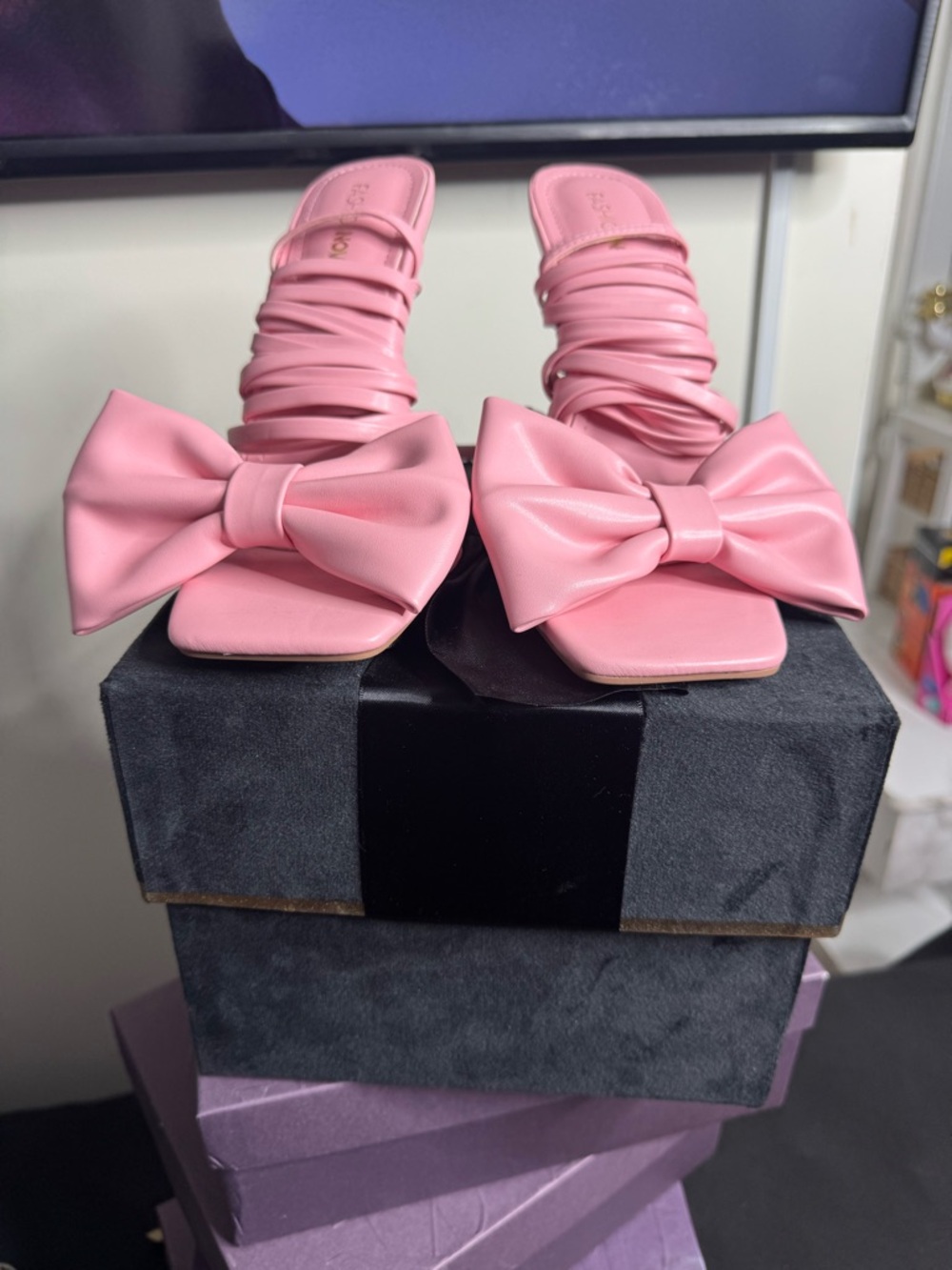 Fashion Nova Pink Bow Lace Up 3” Heel Strappy Stiletto Open toe Girly Spring NWT - Picture 5 of 6